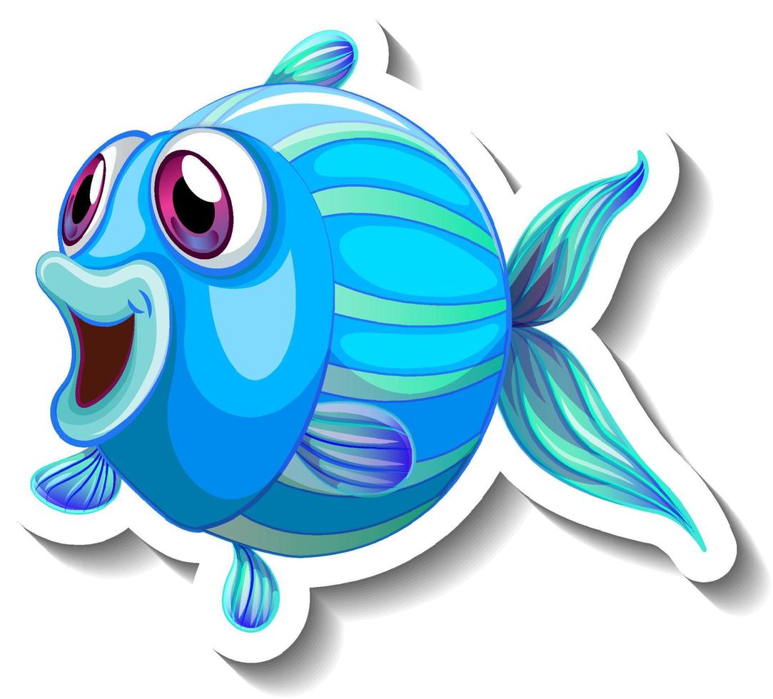 havsdjur tecknad klistermärke med söta fiskar vektor