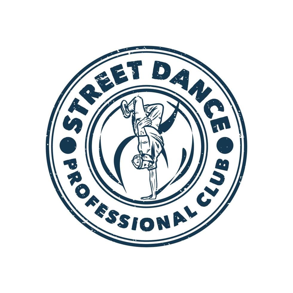 logo design street dance professionell klubb med man gör freestyle dans vintage illustration vektor