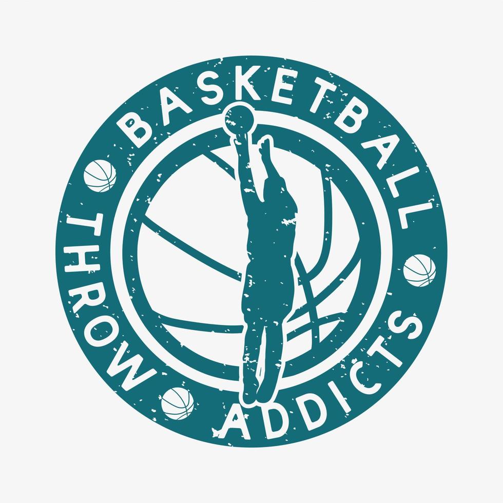 Logo-Design-Basketball-Wurfsüchtige mit Silhouette-Mann, der Sprungschuss beim Basketballspielen macht Vintage-Illustration vektor