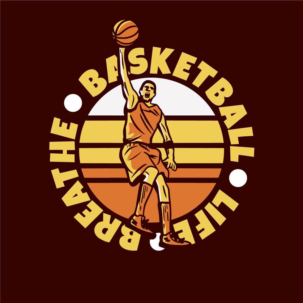 logo design basket livet andas med man spelar basket gör slam dunk vintage illustration vektor
