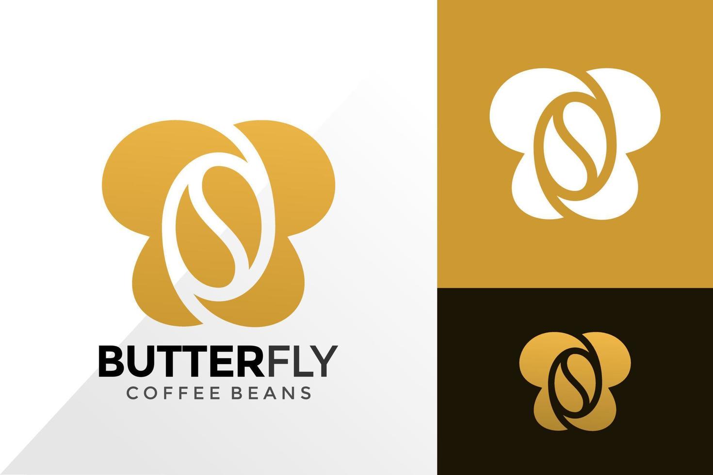 Schmetterlings- und Kaffeebohnen-Logo-Design, Markenidentitätslogos-Designs Vektor-Illustrationsvorlage vektor