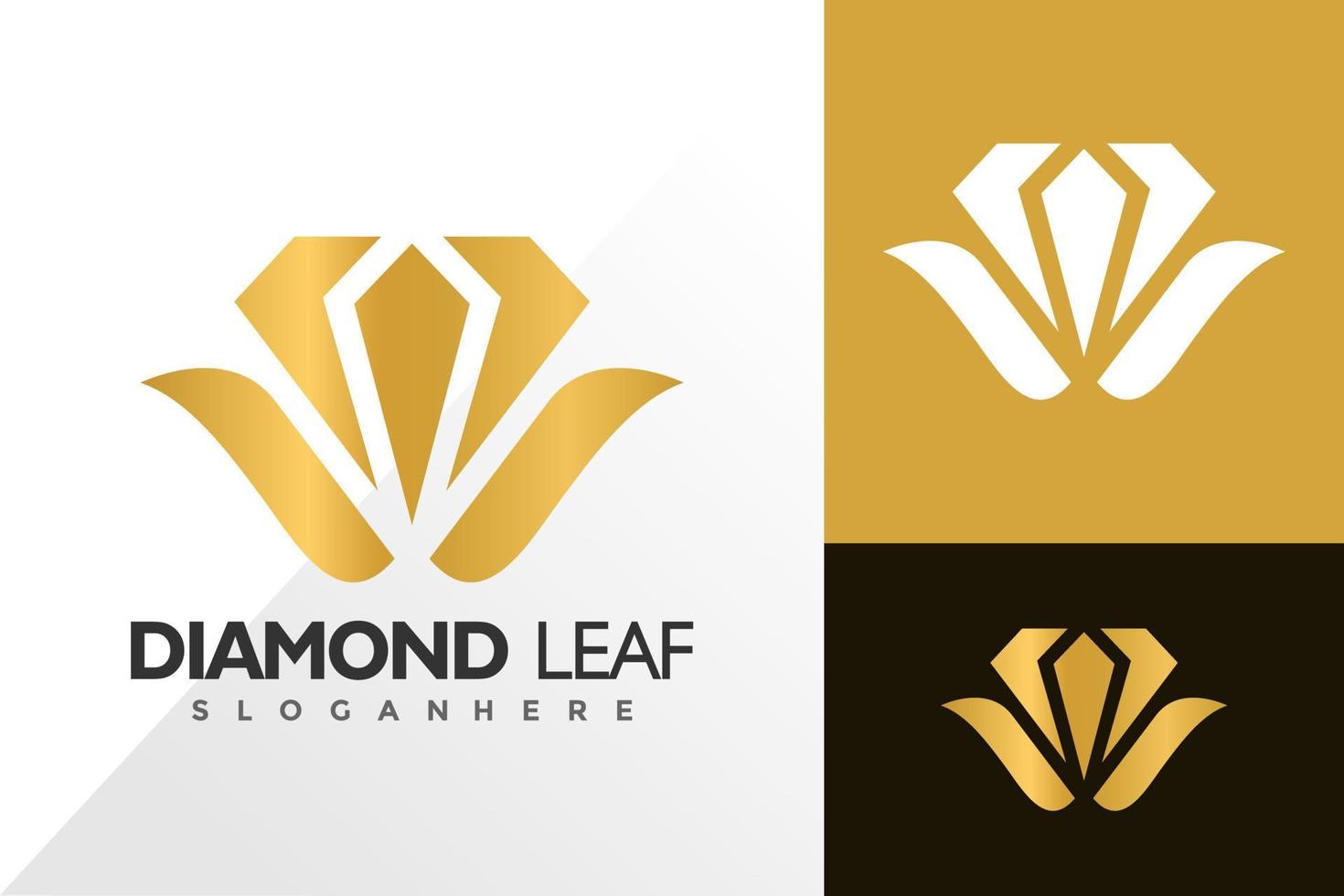 Golddiamantblatt-Logo und Icon-Design-Vektorkonzept für Vorlage vektor