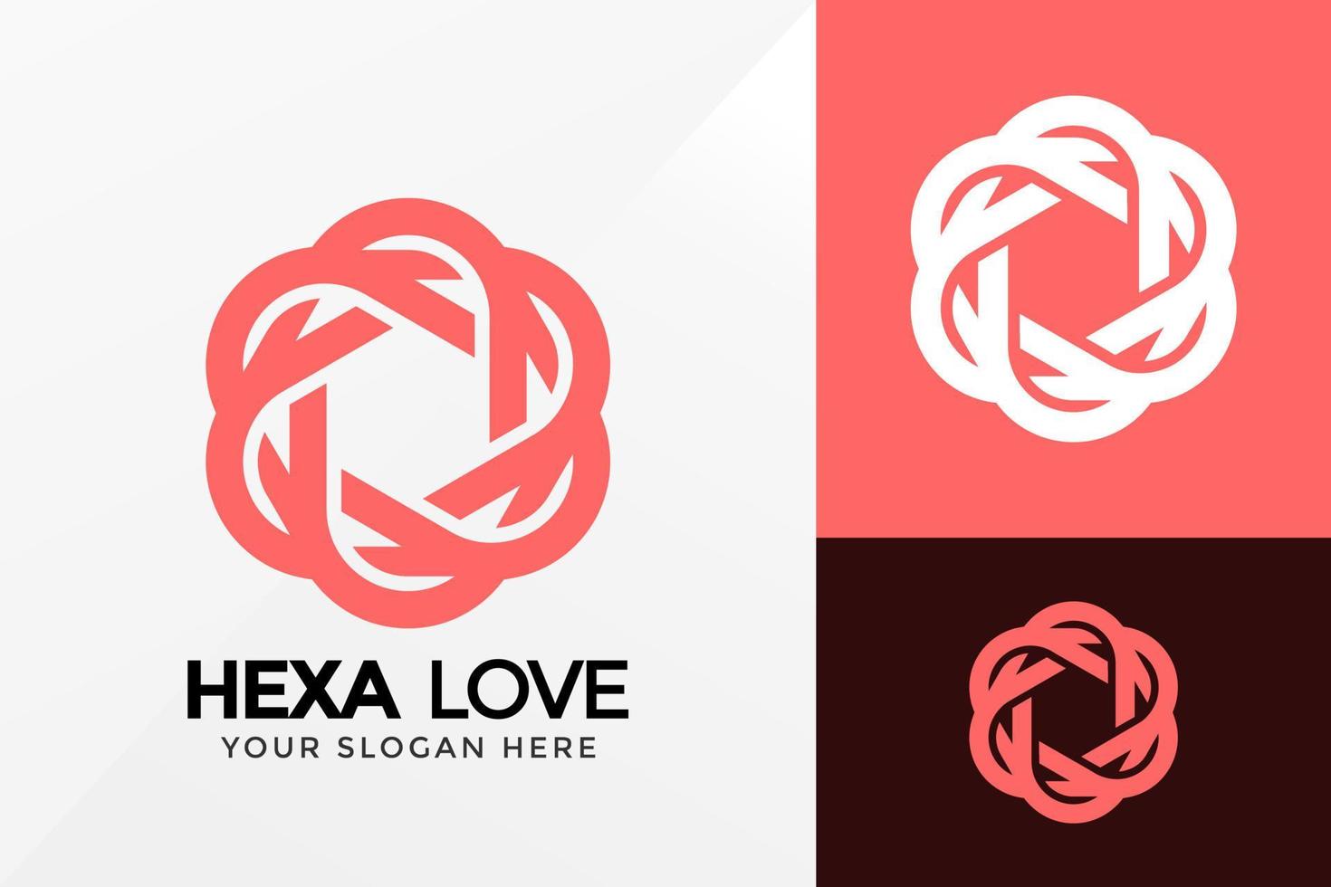 abstrakt hexa love logotyp design, varumärkesidentitet logotyper vektor, modern logotyp, logo design vektor illustration mall