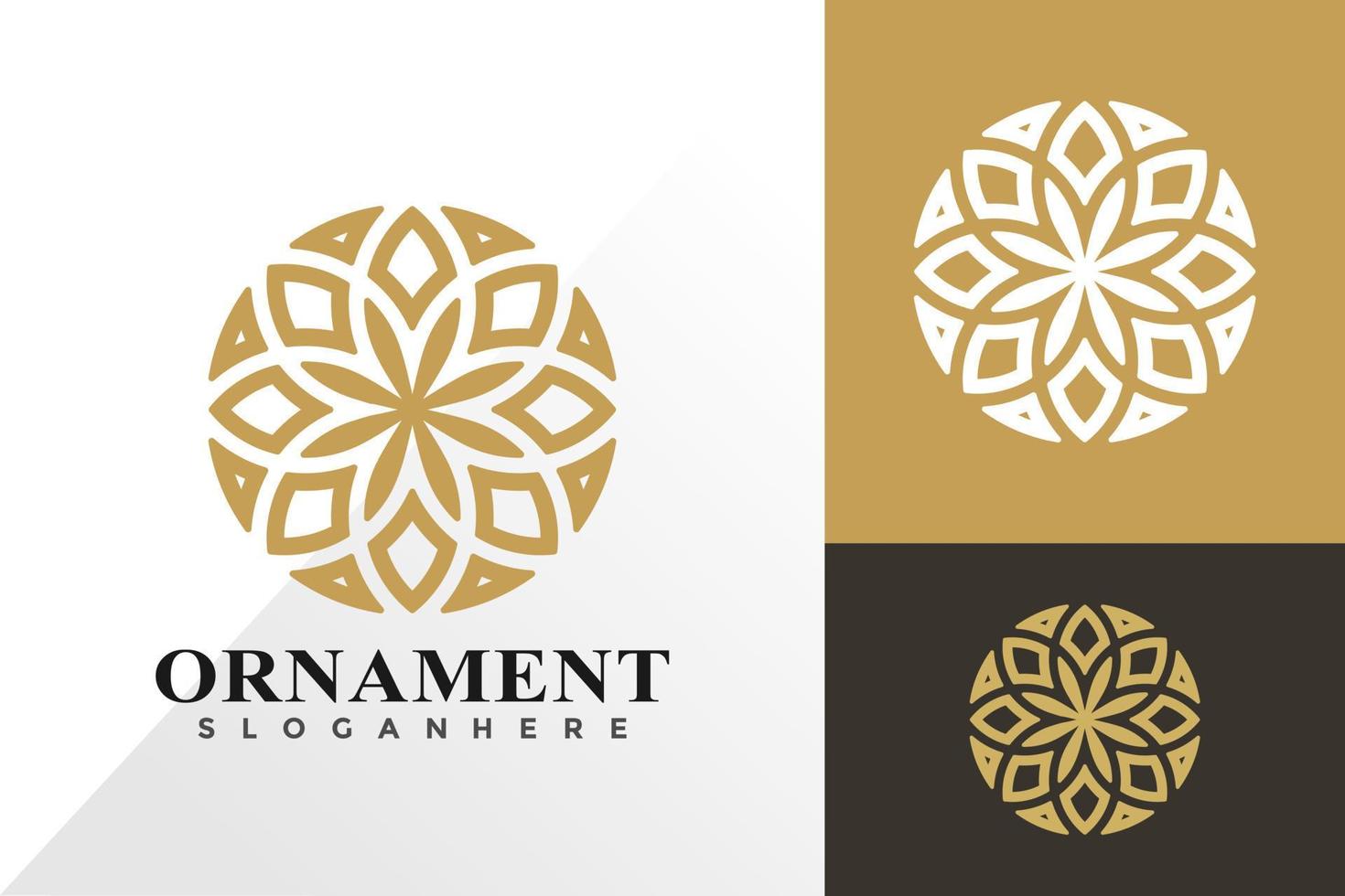 Goldener Kreis Ornament Logo und Icon Design Vektorkonzept für Vorlage vektor