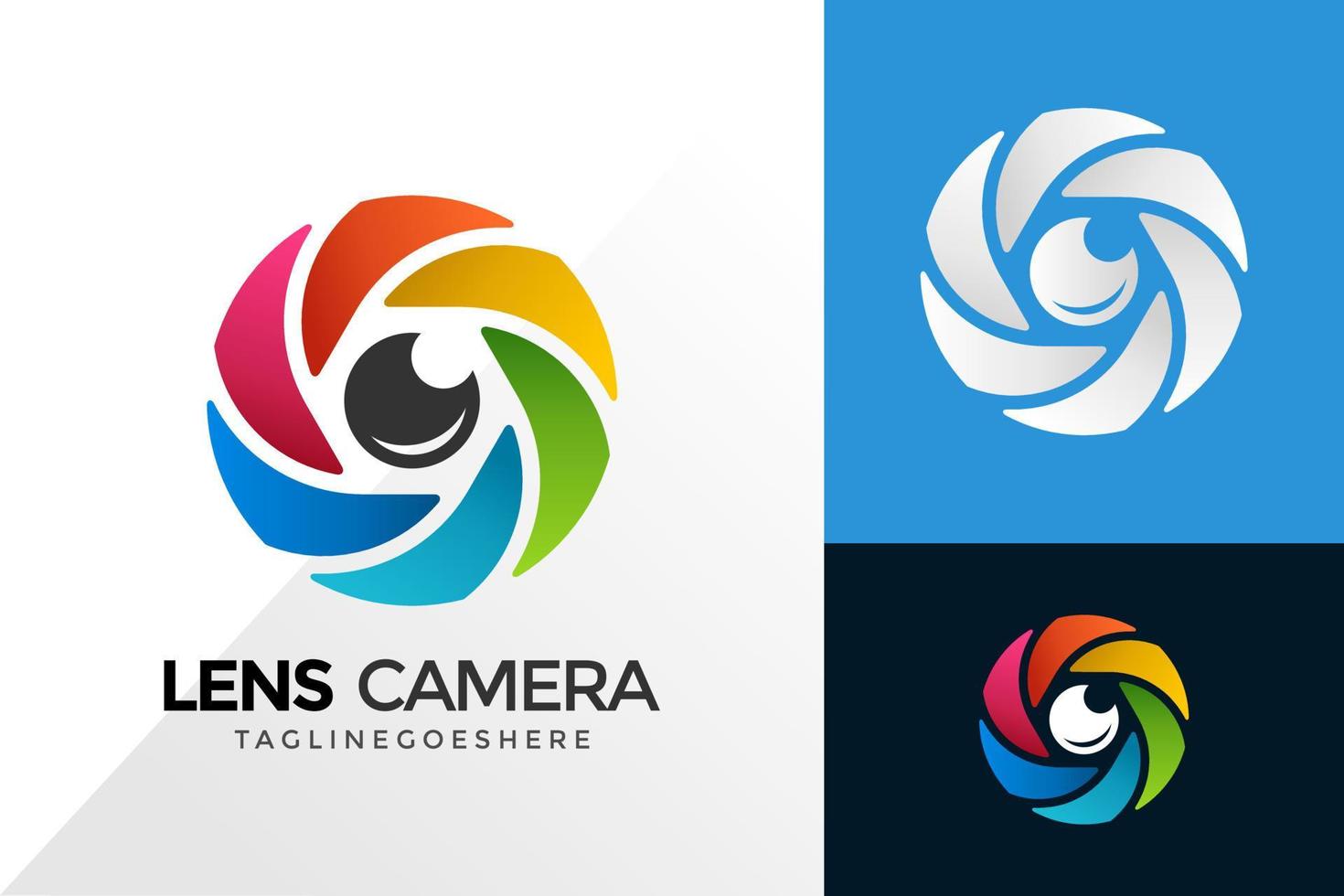 färgglada lins kamera logotyp design, varumärkesidentitet logotyper design vektor illustration mall
