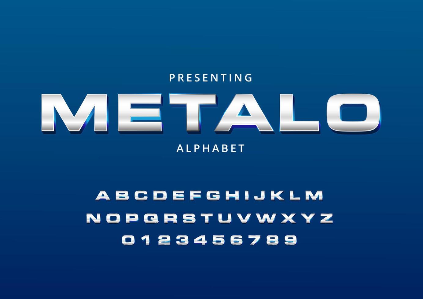 modernt sans serif-teckensnitt, metallisk bokstav och siffra vektor
