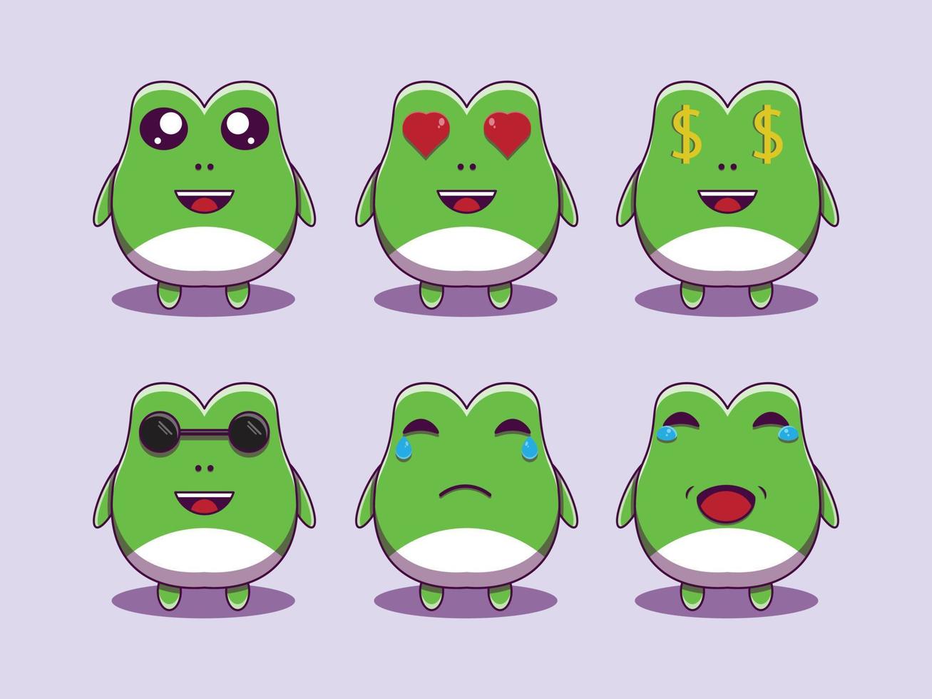 söt groda karaktär emoticon set vektor tecknad ikon illustration