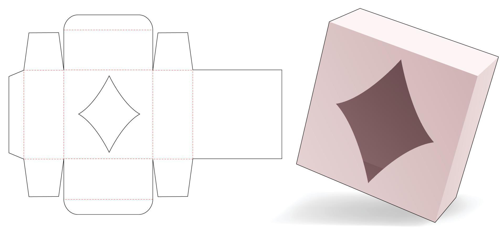 enkel låda med diamantfönster stansad mall vektor