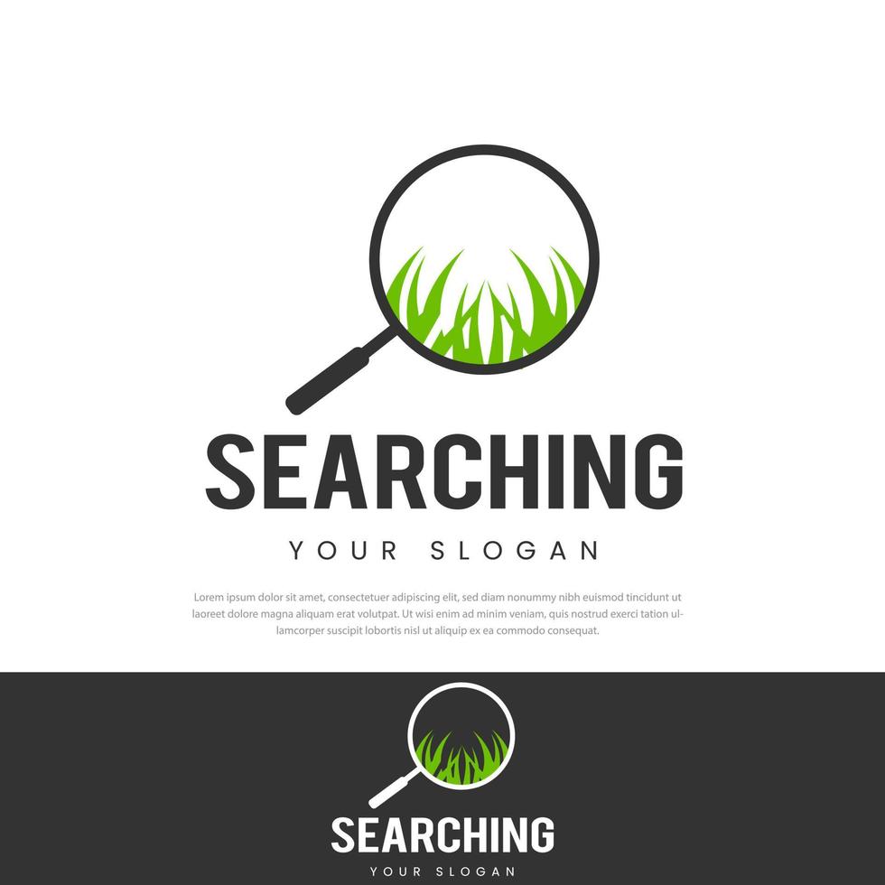 Kreislupe Logo-Design, Suche, Zoom, Gras, Vorlage finden vektor
