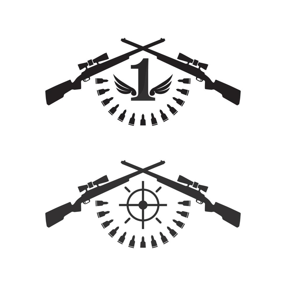 Waffenlogo und Armee Soldat Scharfschütze Schuss Vektor Design Illustration Militär Schuss Revolver