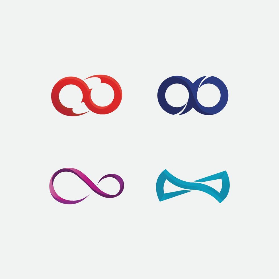 Infinity-Design-Logo und 8-Symbol, Vektor, Zeichen, kreatives Logo für Geschäfts- und Unternehmens-Unendlichkeitssymbol vektor