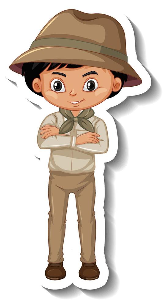 pojke i safari outfit tecknad karaktär klistermärke vektor