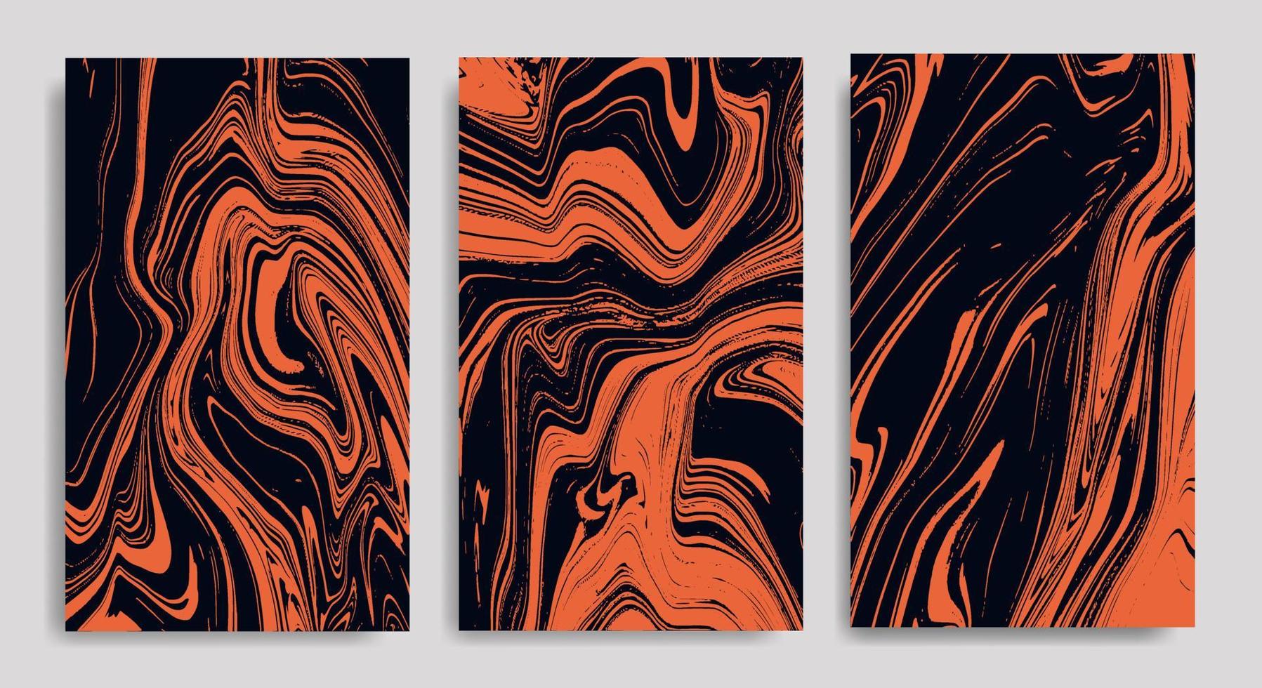 set abstrakt svart orange flytande marmor bakgrund vektor
