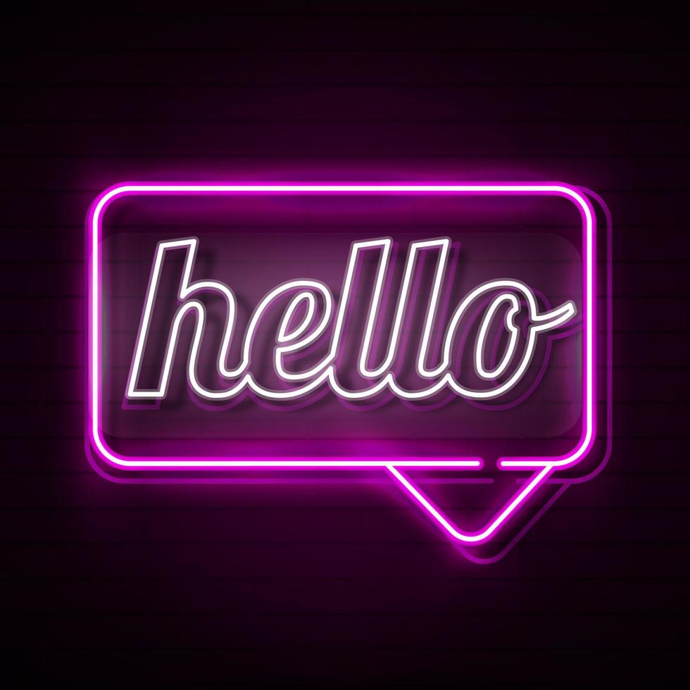 Hej. neon glödande skylt. text på färgbakgrund. illustration för ditt företag, bar, restaurang, café vektor