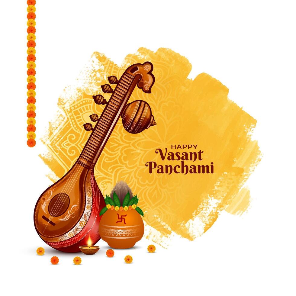 elegant Lycklig vasant panchami indisk festival kort med veena illustration vektor