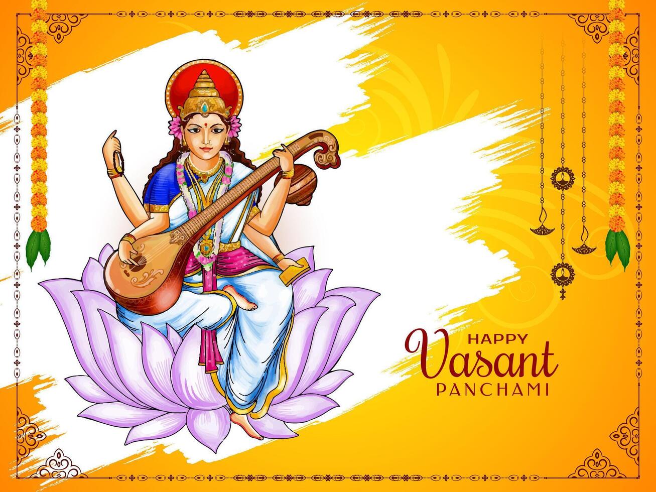 Lycklig vasant panchami traditionell indisk festival med gudinna saraswati illustration vektor