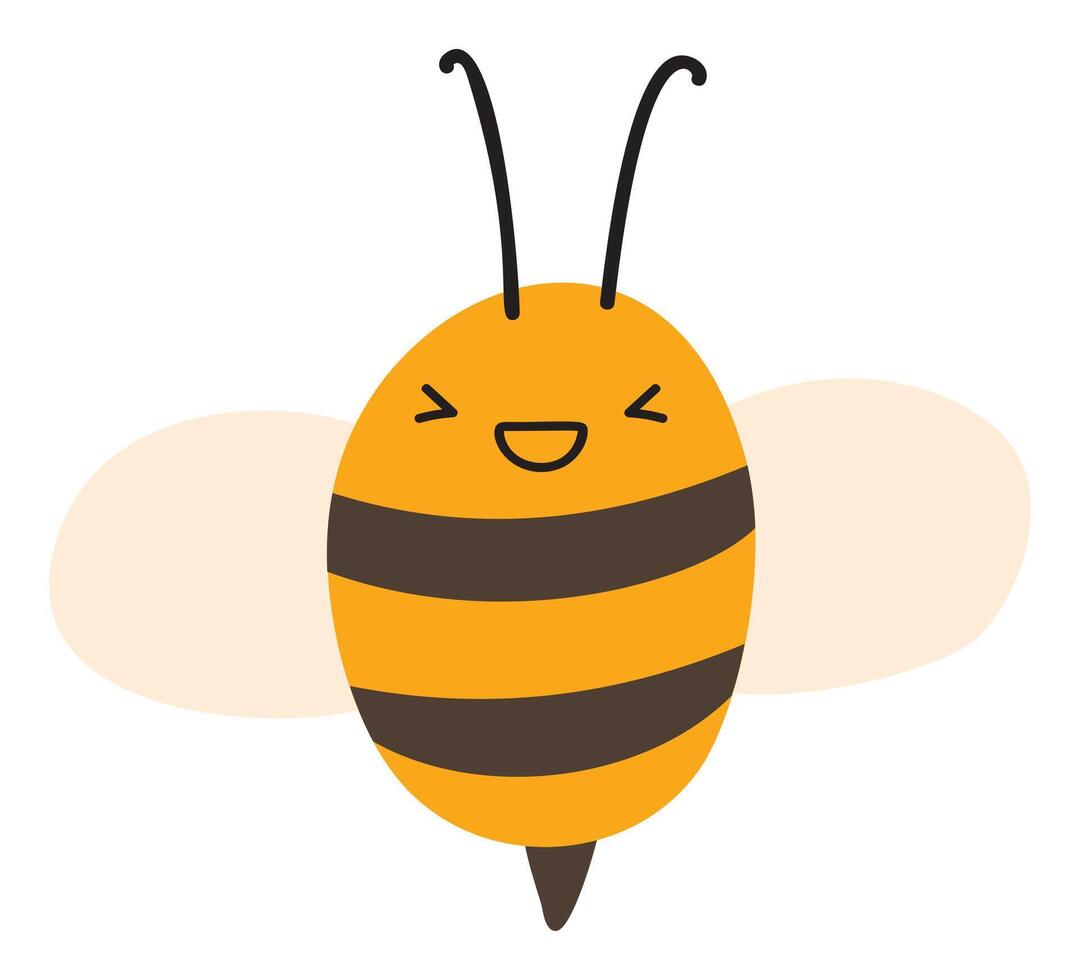 fliegen Lachen Biene Emoji Symbol. süß Kind Charakter. Objekt Sommer- Symbol eben Honig Kunst. Karikatur Element zum Netz oder typografisch Design, Poster vektor
