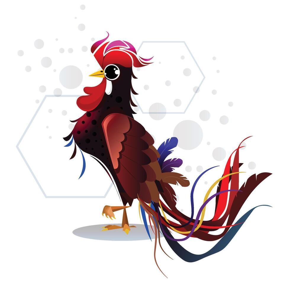 Hahn Vögel mit Weiß Hintergrund ein Zeichnung von ein Hahn mit ein rot Mähne und ein schwarz Schwanz vektor