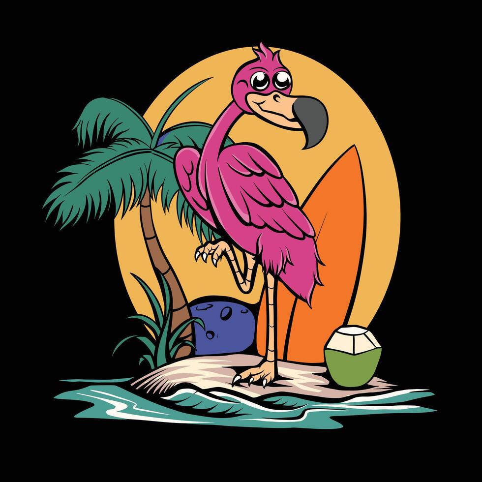 Flamingo im Strand handgezeichnet Illustration Jahrgang vektor