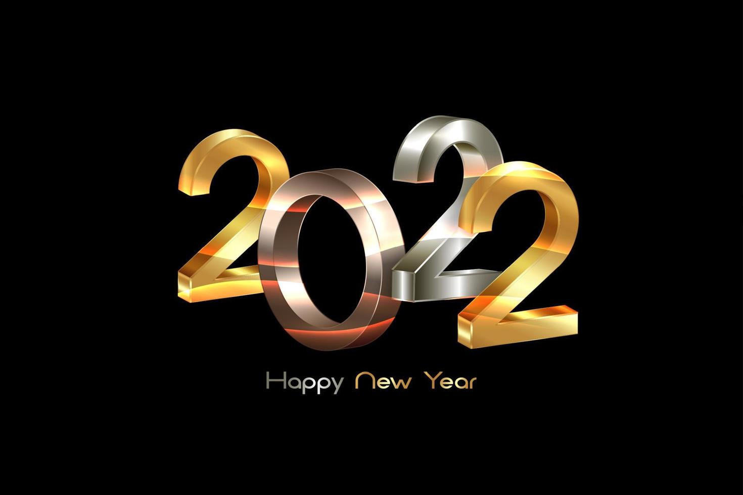2022 goldene, bronzene und silberne fette Buchstaben. 3D-Logo des neuen Jahres für Feiertagsgrußkarte. Vektor-Illustration auf schwarzem Hintergrund isoliert, Vorabend-Mode-Luxus-Vorlage vektor
