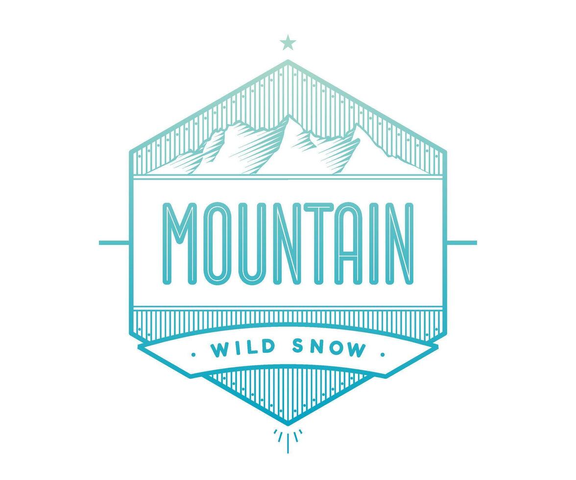Logo Abzeichen zum kreativ Design Projekt. Etikette verbunden zu Berg Thema - - Blau Berg auf ein Weiß Hintergrund. Illustration. vektor