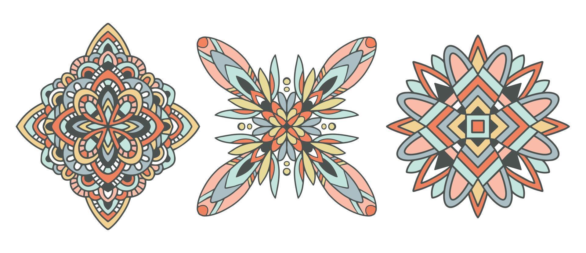 Vektor traditioneller indischer Umriss-Mandala-Satz. orient Stammeskreiszeichen illustration.lace ethnisches Gestaltungselement.