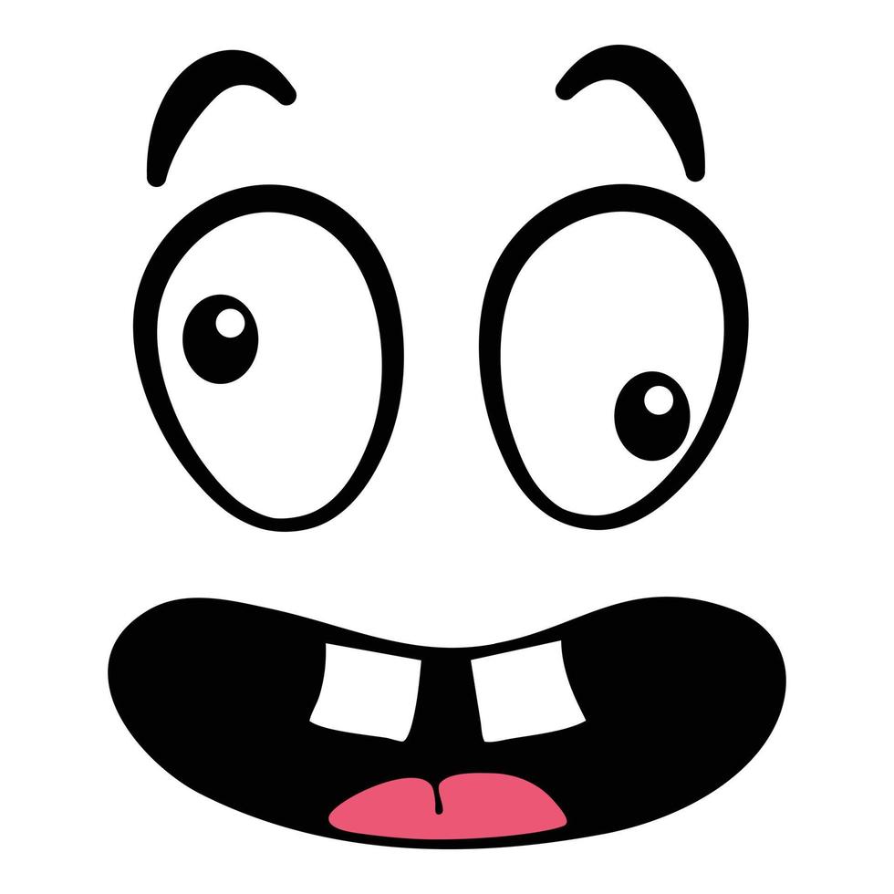 Cartoon-Gesicht. ausdrucksstarke Augen und Mund, Lächeln, Weinen und überraschter Gesichtsausdruck. Karikatur, Comic-Emotion oder Emoticon-Doodle. isolierte Vektor-Illustration-Symbol vektor