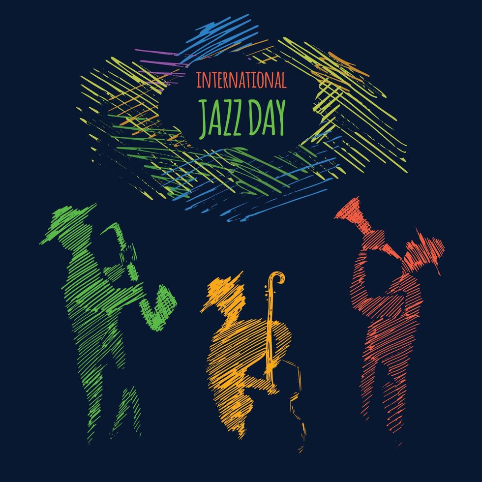 internationella jazzdagen illustration av livemusikband som spelar olika musikinstrument i konsert eller festivalevenemang. vektor