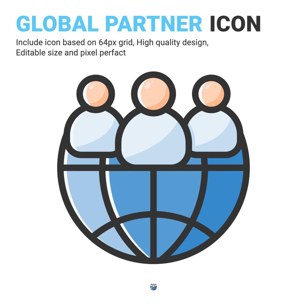 global partner ikon vektor med kontur färg stil isolerad på vit bakgrund. vektor illustration global ekonomi tecken symbol ikon koncept för företag, finans, industri, företag, appar och projekt