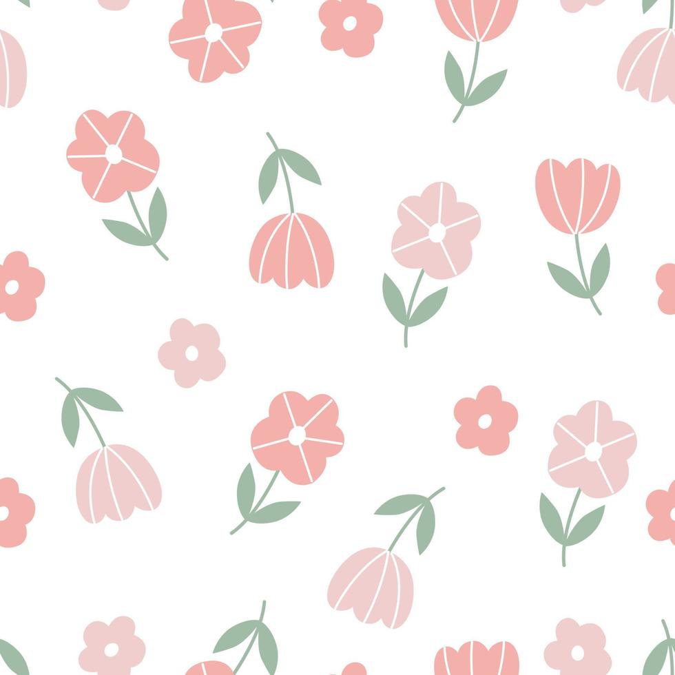 nahtloses Muster floraler Hintergrund zufällig auf einem rosa Hintergrund platziert handgezeichnetes Design im Cartoon-Stil für Drucke, Tapeten, Stoffe, Textilien, Vektorgrafiken verwendet. vektor