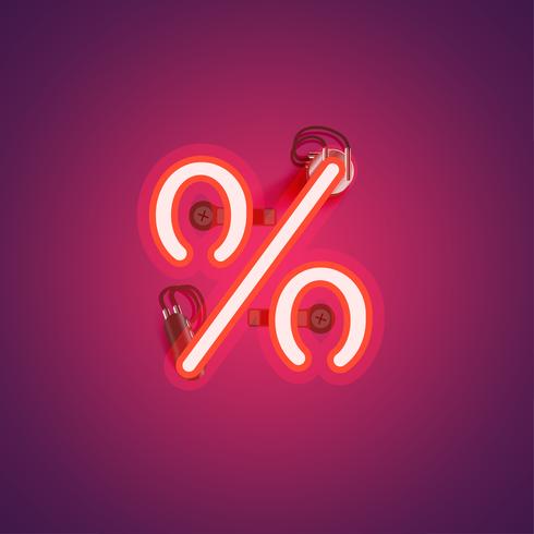 Röd realistisk neon karaktär med trådar och konsol från en fontset, vektor illustration