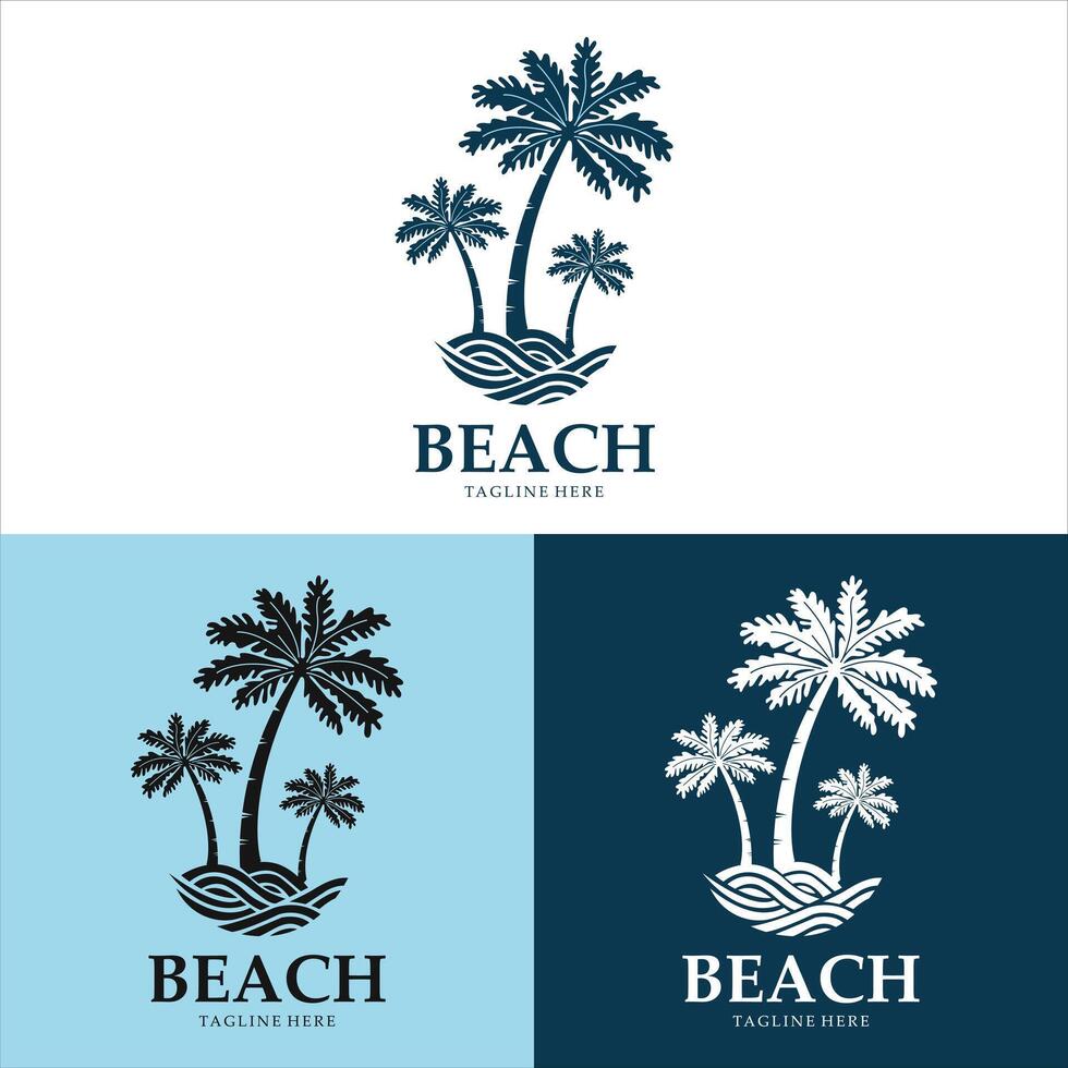 strand logotyp design med kokos träd är enkel och elegant vektor