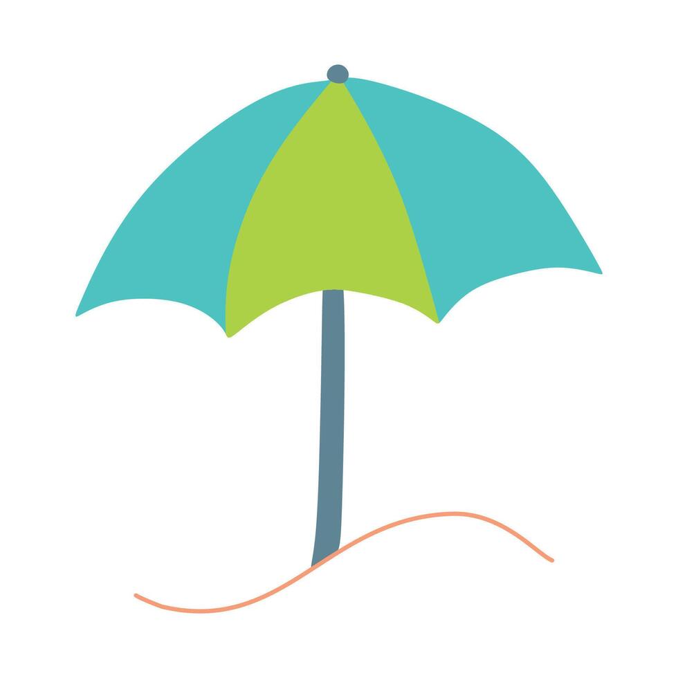 färgrik strand paraply för framställning skugga. platt eller tecknad serie illustration semester Utrustning isolerat på vit bakgrund. tillflykt turist parasoll för sola, vilar på sand hav hav Strand vektor