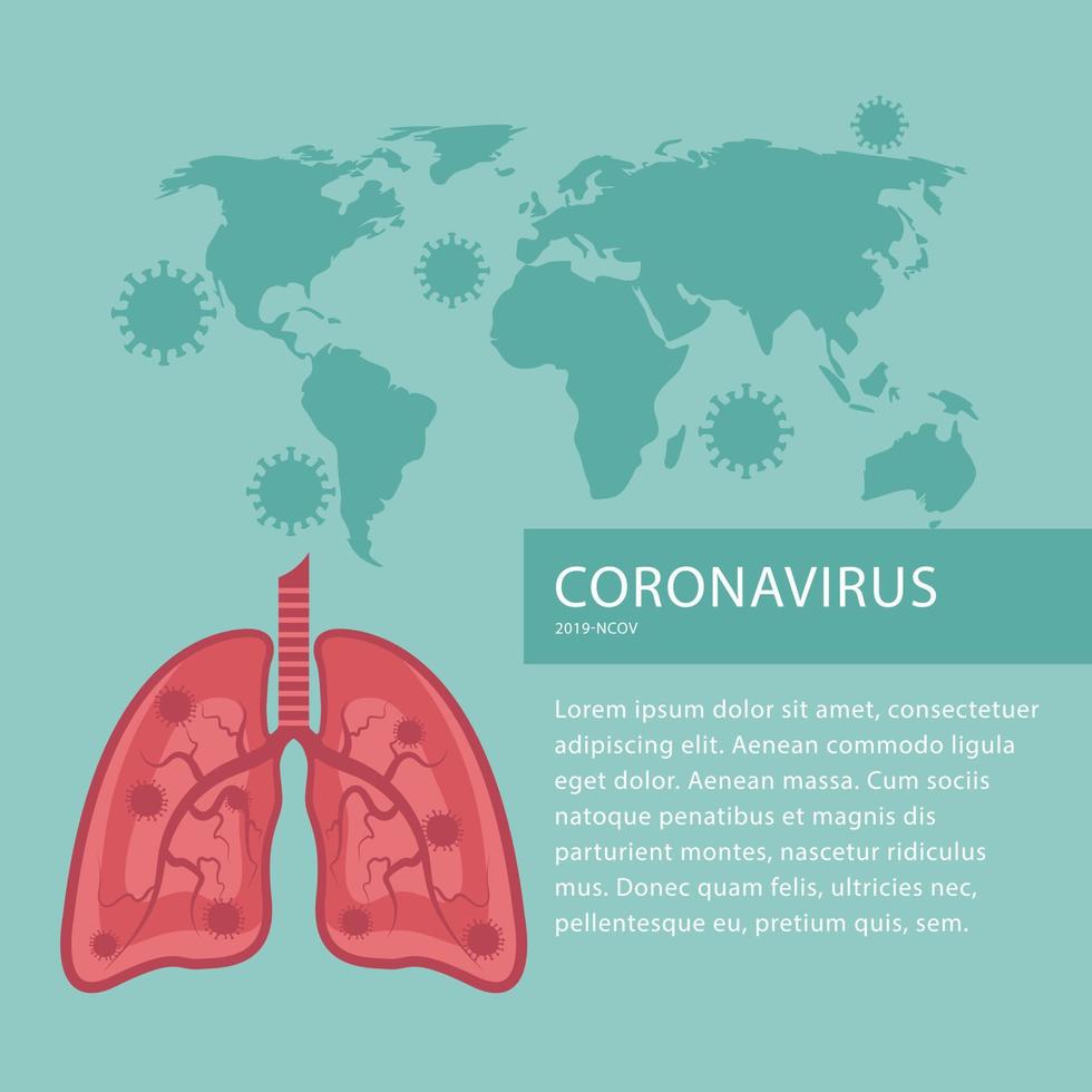 information om covid-19-viruset. lungor som är förorenade av viruset vektor