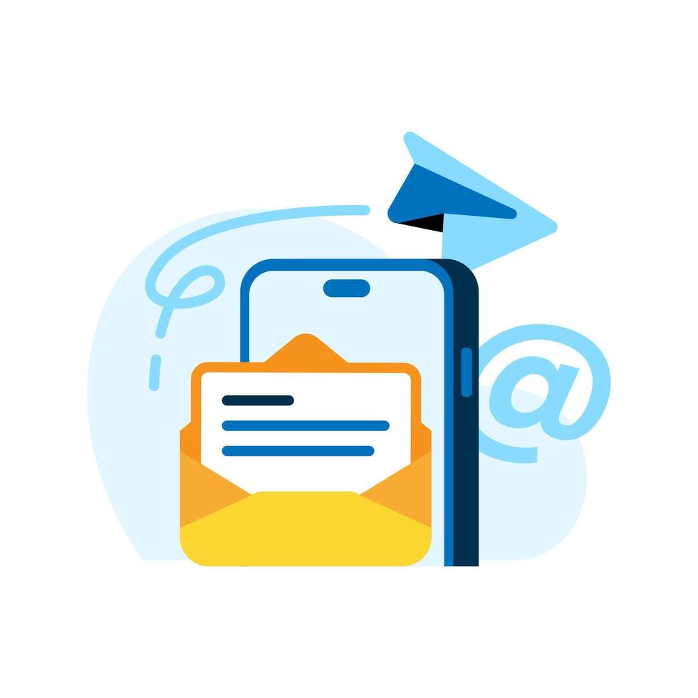 erhalten Email Marketing, Digital Kampagne Mitteilungen mit Smartphone Konzept Illustration eben Design. einfach modern Grafik Element zum leeren Zustand ui, Infografik, Symbol vektor