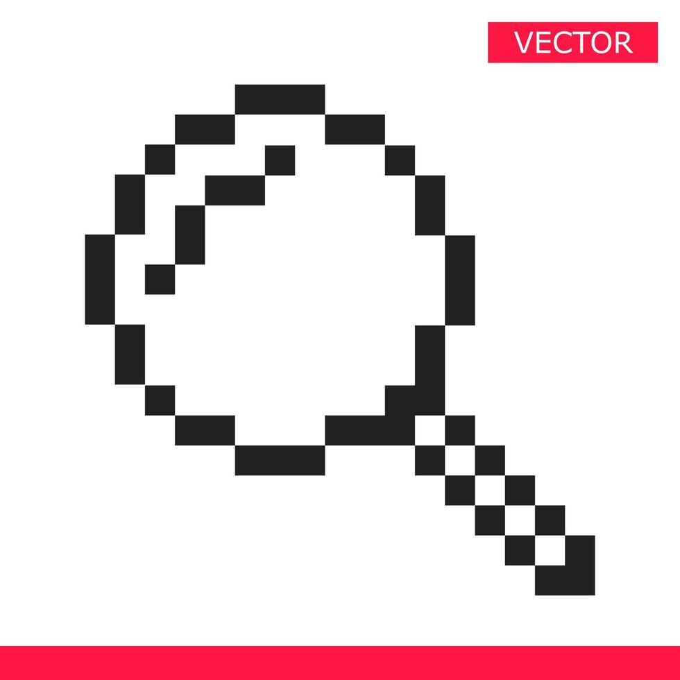 pixelförstoringsglas ikon tecken markör vektor illustration platt stil design isolerad på vit bakgrund.