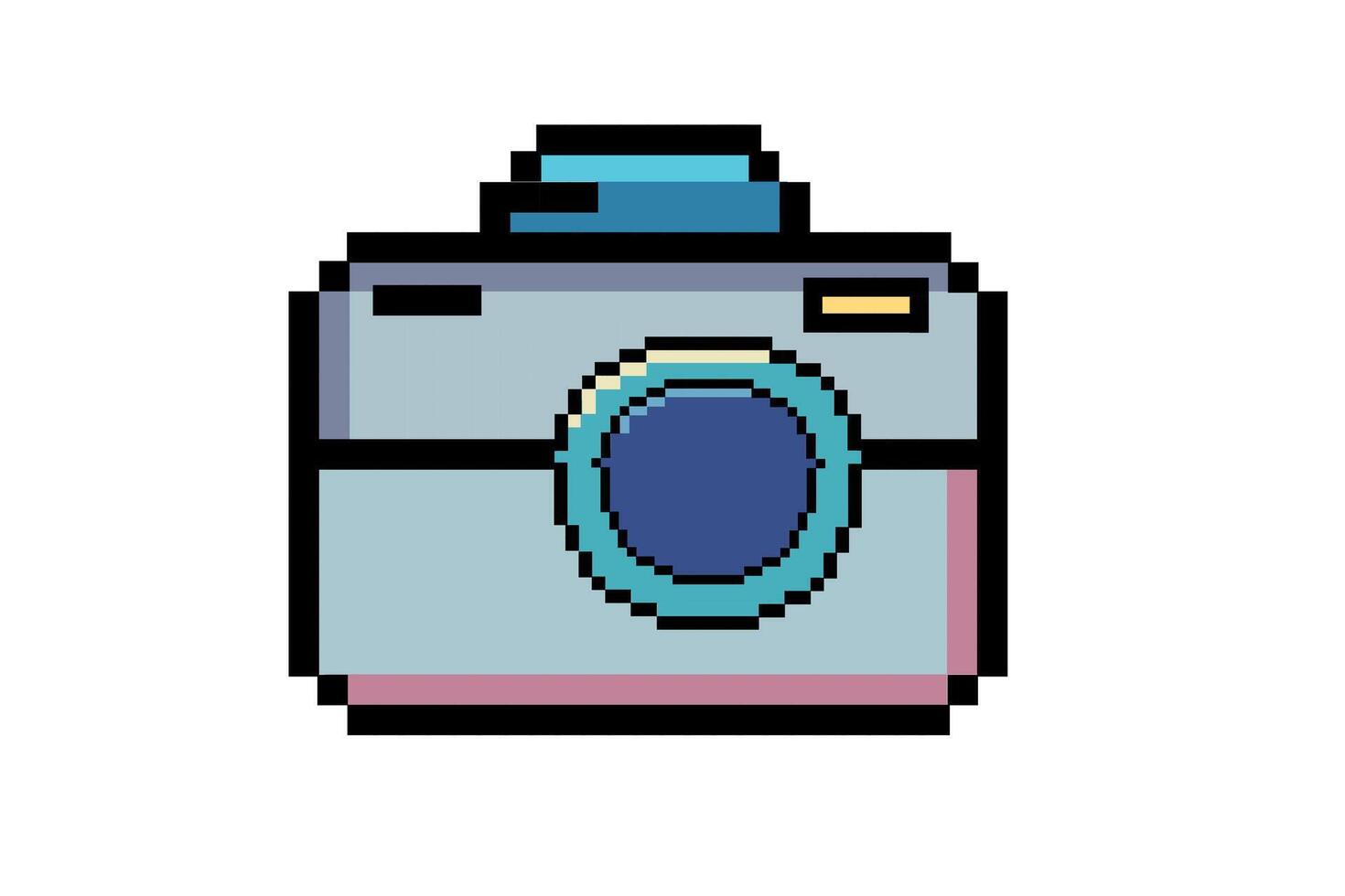 pixel kamera ikon. 80-tal, 90s gammal arkad spel stil, resa, resa. kamera pixel konst ikon 8-bitars sprite. digital årgång spel stil. vektor