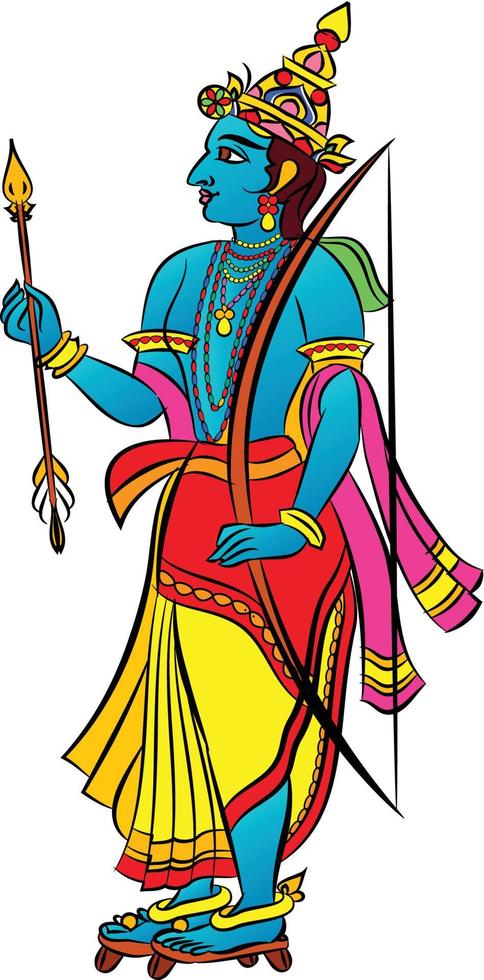 lord rama, den hinduiska guden. med pil och båge, och sevikas eller tjänarinnor vektor