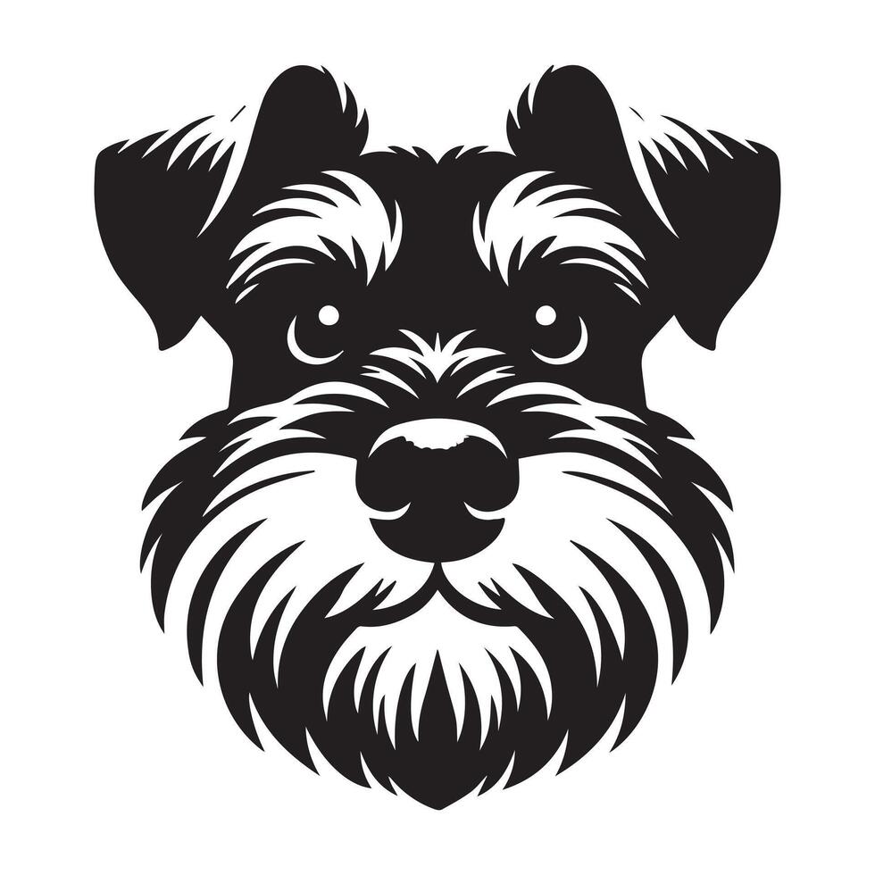 en busig schnauzer hund ansikte illustration i svart och vit vektor