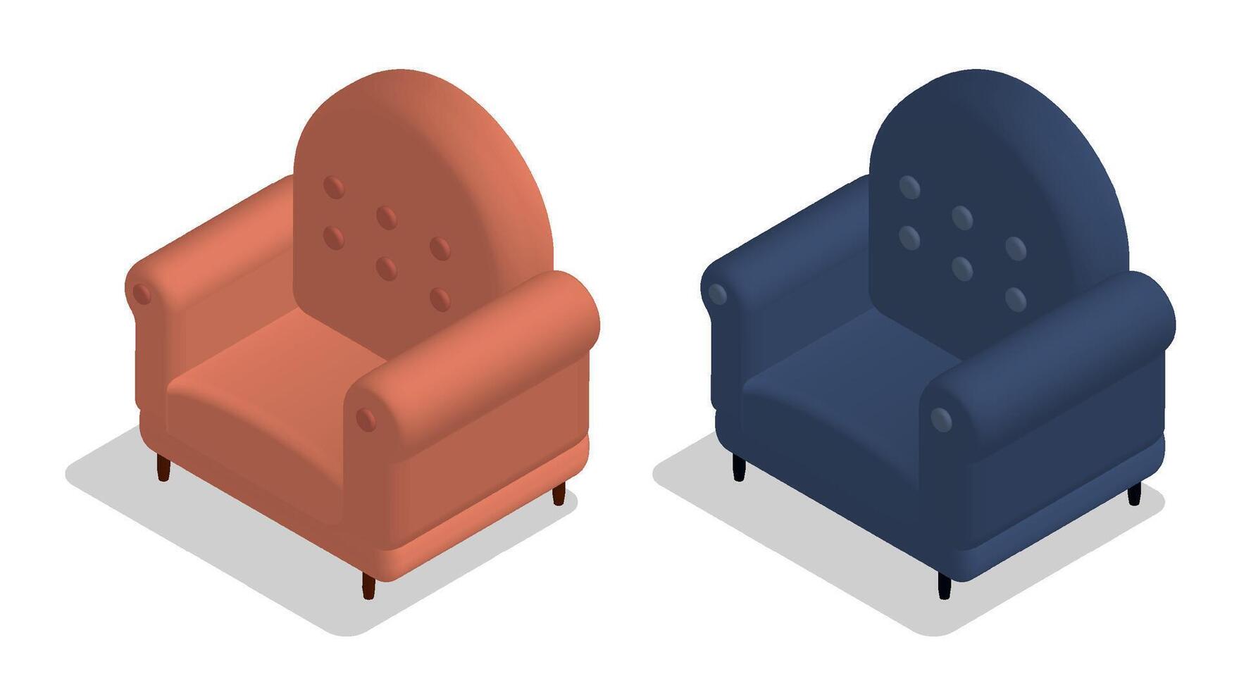 isometrisch gemütlich Zuhause Stuhl zum Aufpassen Fernseher und entspannend beim Zuhause nach arbeiten. Möbel. realistisch 3d isoliert auf Weiß Hintergrund vektor