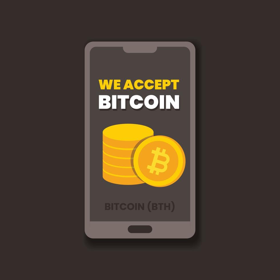 Wir akzeptieren Bitcoin-Benachrichtigungen in der Smartphone-Vektorillustration vektor