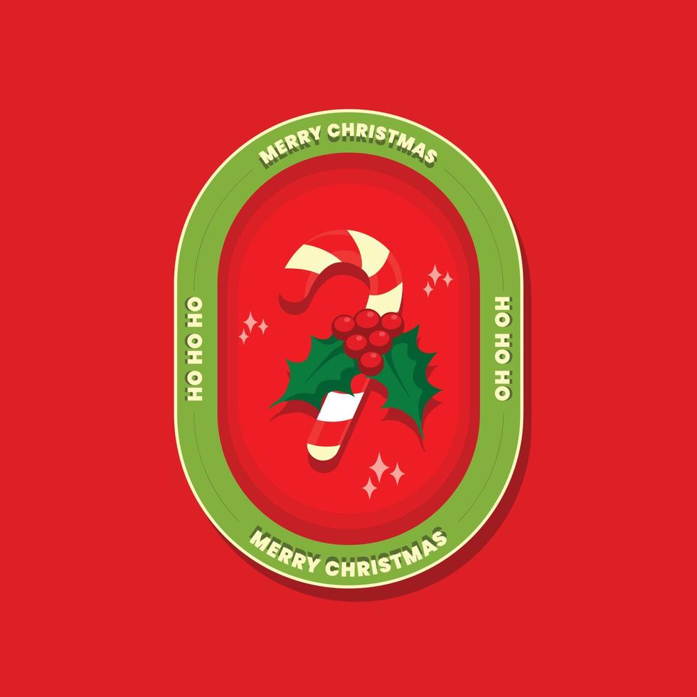 christmas vintage klistermärke och badge design med candy cane dekoration vektorillustration vektor