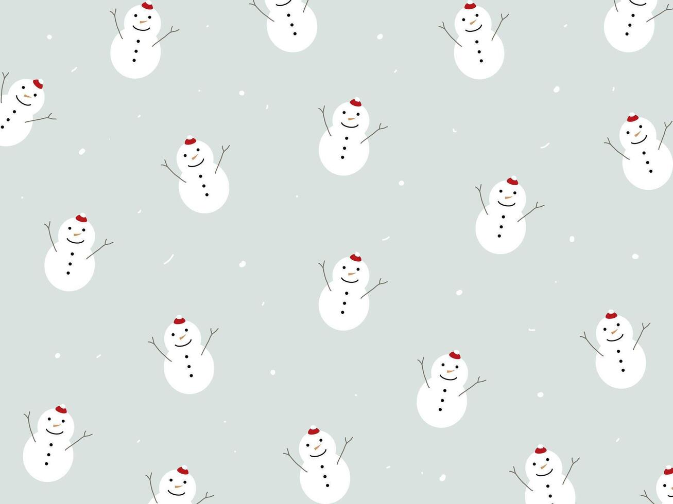 Schnee mans und Schnee Flocken Muster zum Winter Jahreszeit Konzept. Hand gezeichnet isoliert Illustrationen. vektor