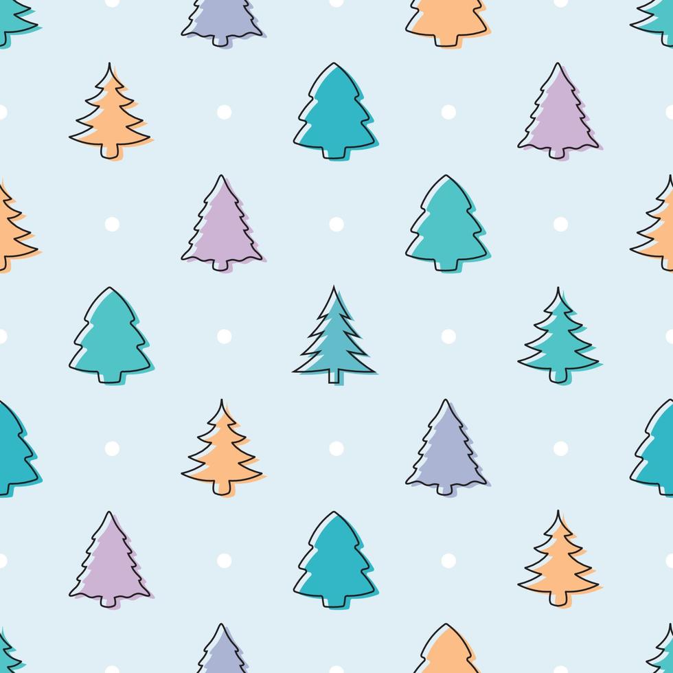 nahtloses Doodle-Weihnachtsbaummuster mit pastellfarbenem Design vektor