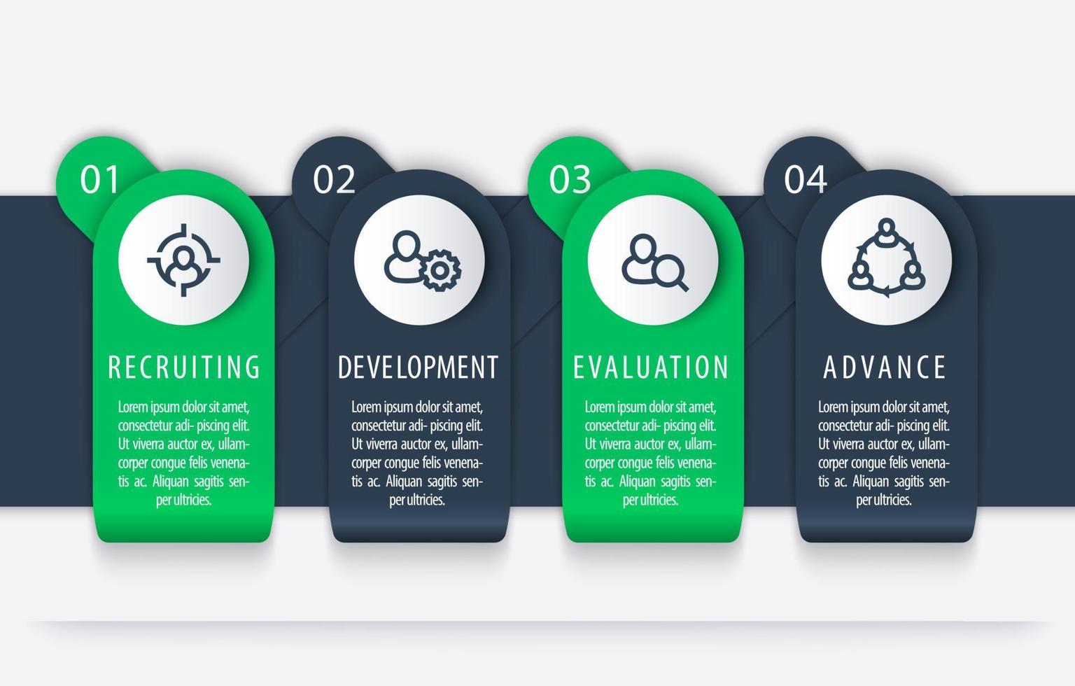 Mitarbeiter, Std., 1, 2, 3, 4 Schritte, Infografik-Elemente vektor