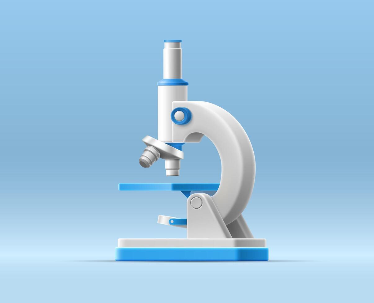 3d Illustration mit Karikatur Mikroskop auf isoliert Hintergrund zum medizinisch Design. realistisch Vorlage. Bildung Technologie Konzept. Impfstoff Entdeckung Konzept. medizinisch Ausrüstung zum Forschung vektor