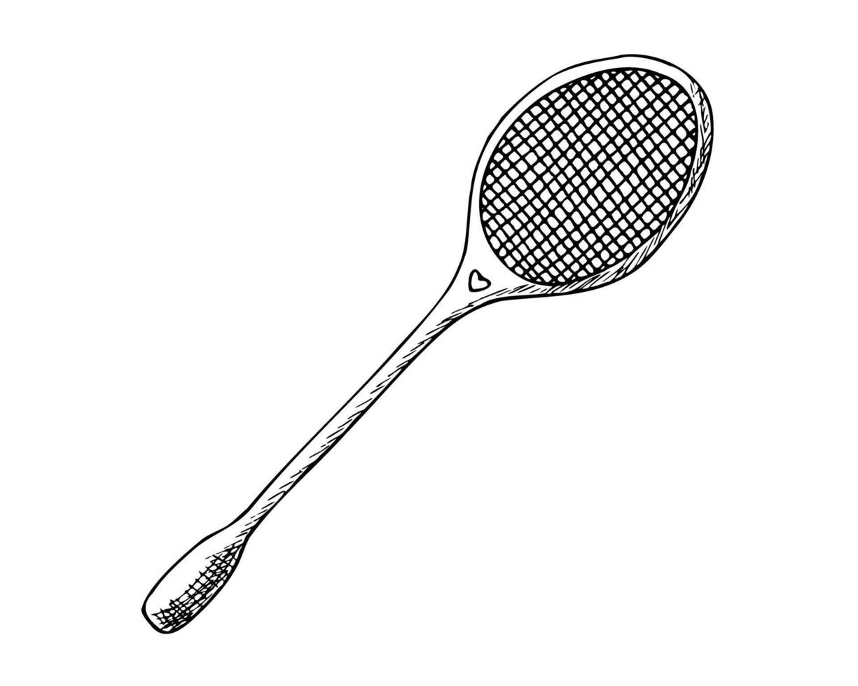 Badminton Schläger mit Herz, Sport Ausrüstung. Hand gezeichnet skizzieren isoliert Element zum Design vektor