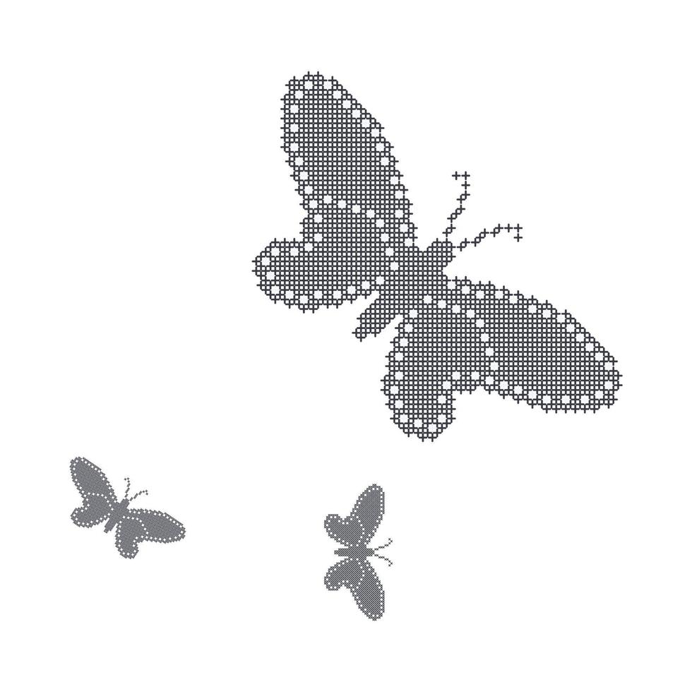 schwarz-weißer Schmetterling mit Kreuzstich am besten zum Nähen von Handarbeit vektor