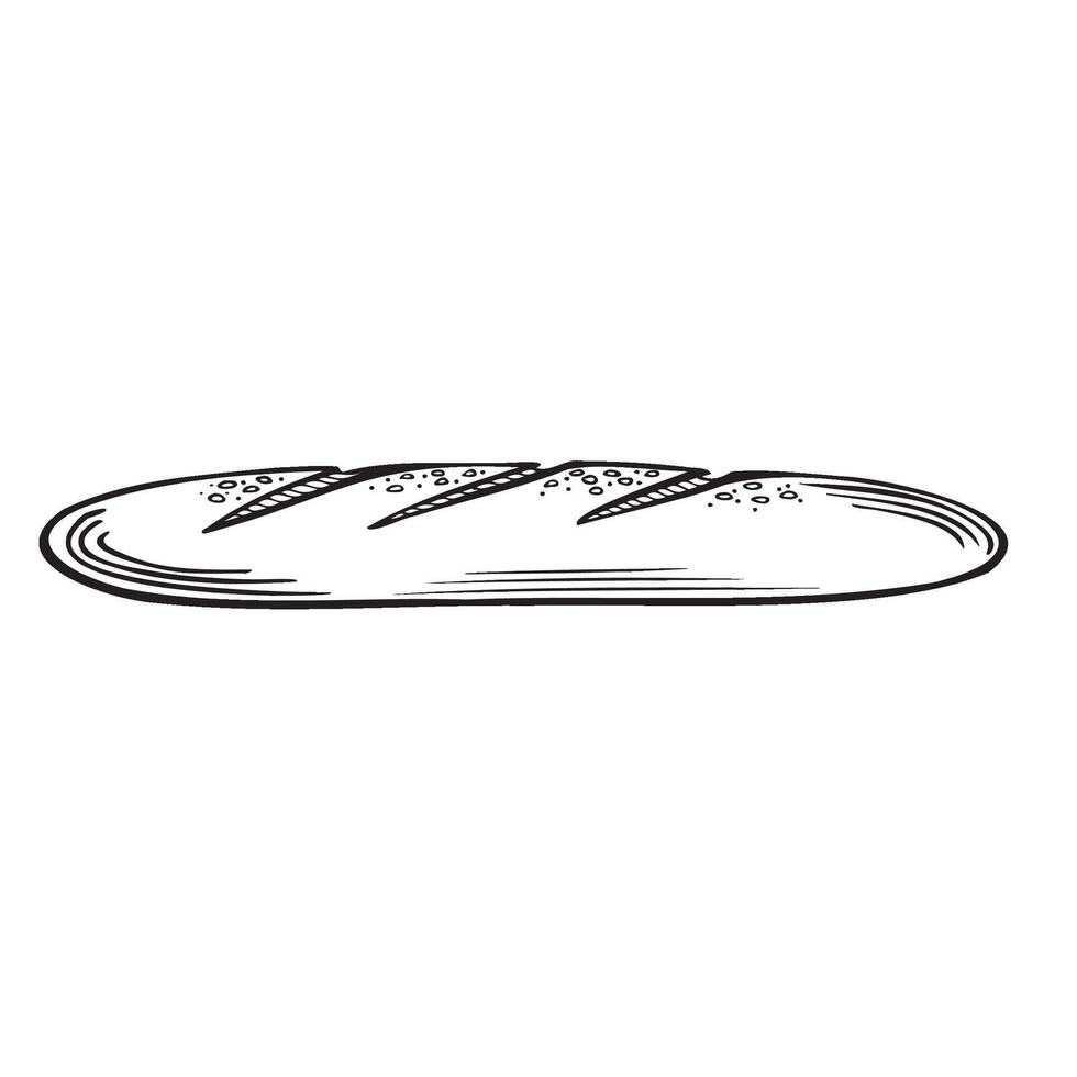 Stangenbrot, Französisch Brot. Illustration isoliert, linear Stil. Bäckerei Waren. Hand gezeichnet skizzieren frisch Weiß Weizen Brot Symbol. Vorlage Ernährung Produkt zum Speisekarte, Vitrine, Verpackung, Webseite. vektor