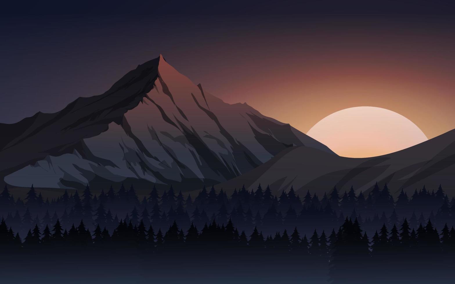 bergstoppens solnedgång. mörk solnedgång vid berget vektor